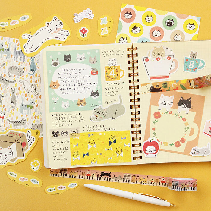 Furukawashiko 4 designs Memo Pad Cat & Flowers