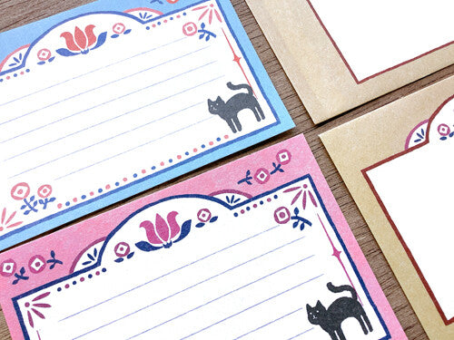 Furukawashiko Retro Mini Letter Set Black Cat and Flowers
