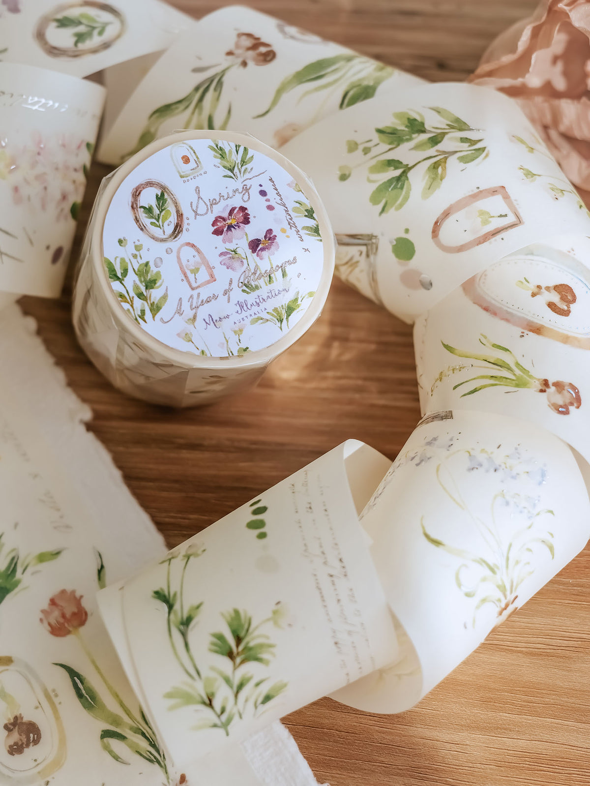 Meow Illustration A Year of Blossom (Spring) Washi Tape with Silver Foil