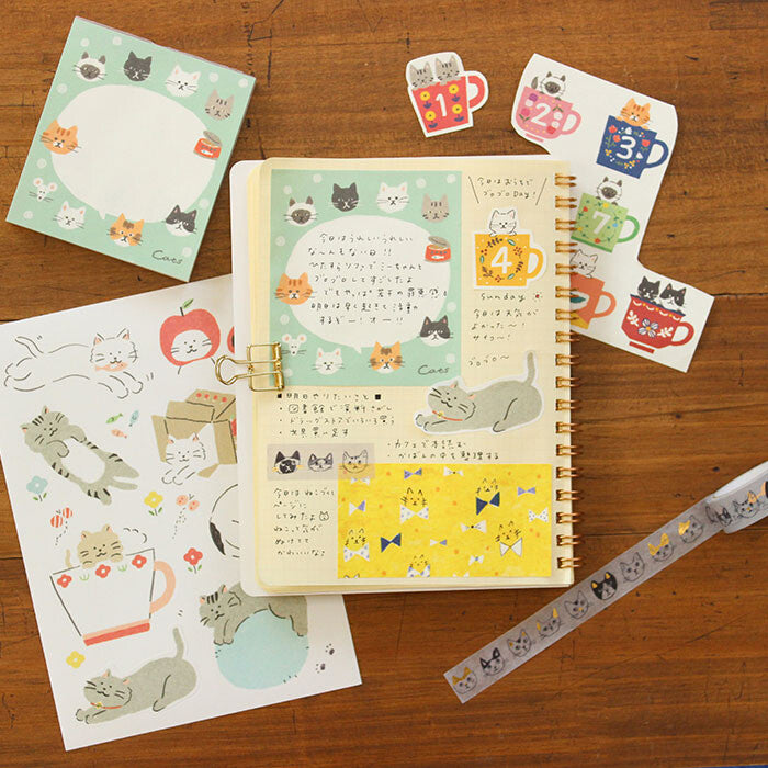 Furukawashiko 4 designs Memo Pad Cat & Flowers