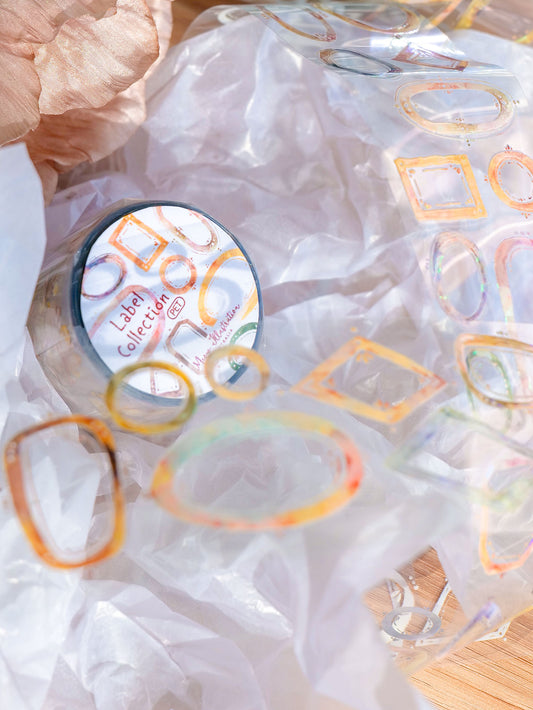 Meow Illustration Label Collection PET Tape with Iridescent