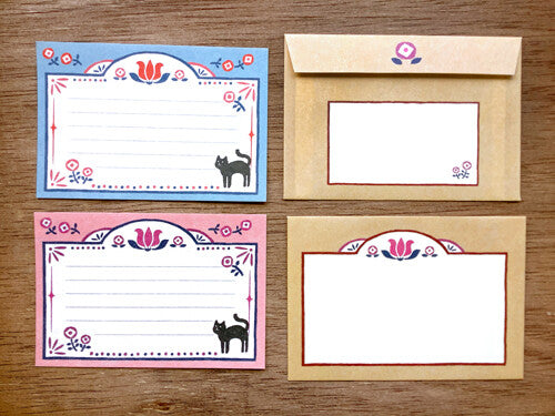 Furukawashiko Retro Mini Letter Set Black Cat and Flowers